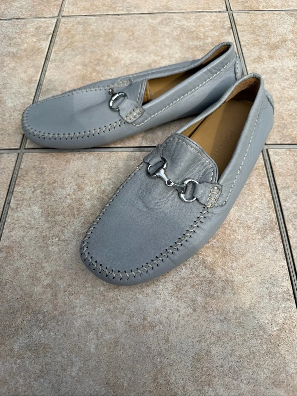 Robert Zur Gray Leather Driving Loafers with Metal Bit Detail